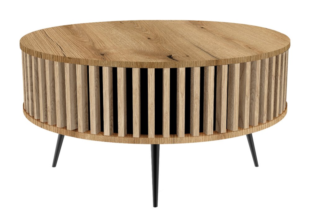 SELSEY Stolik kawowy Dassoli okrągły z lamelami 90 cm Dąb evoke/Dąb Fornitury