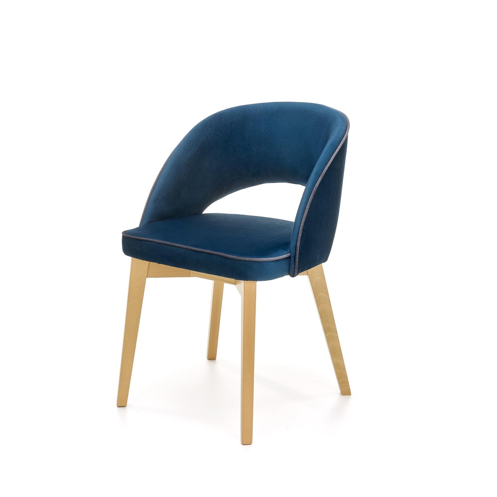 SELSEY Krzesło tapicerowane Barauni granatowe - dąb miodowy