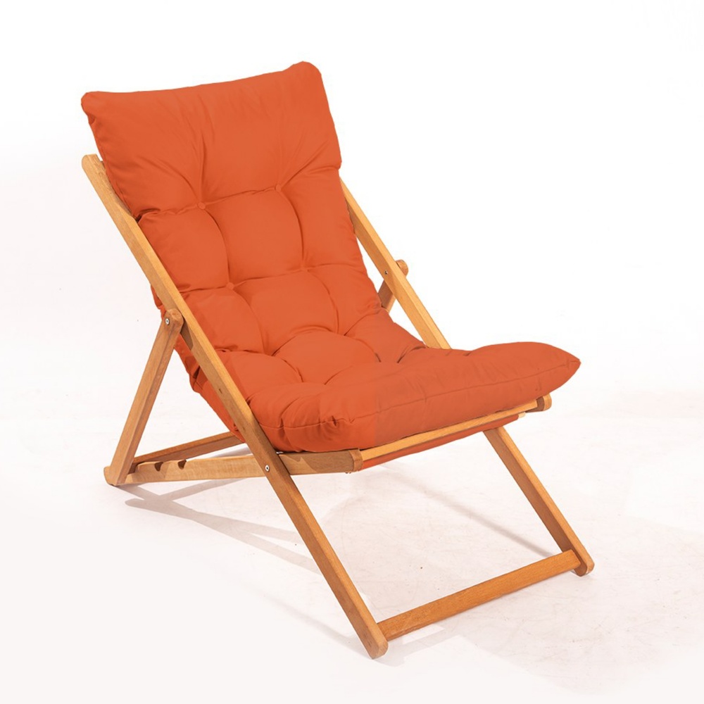 SELSEY Leżak ogrodowy drewniany Bertive pomarańczowa poducha