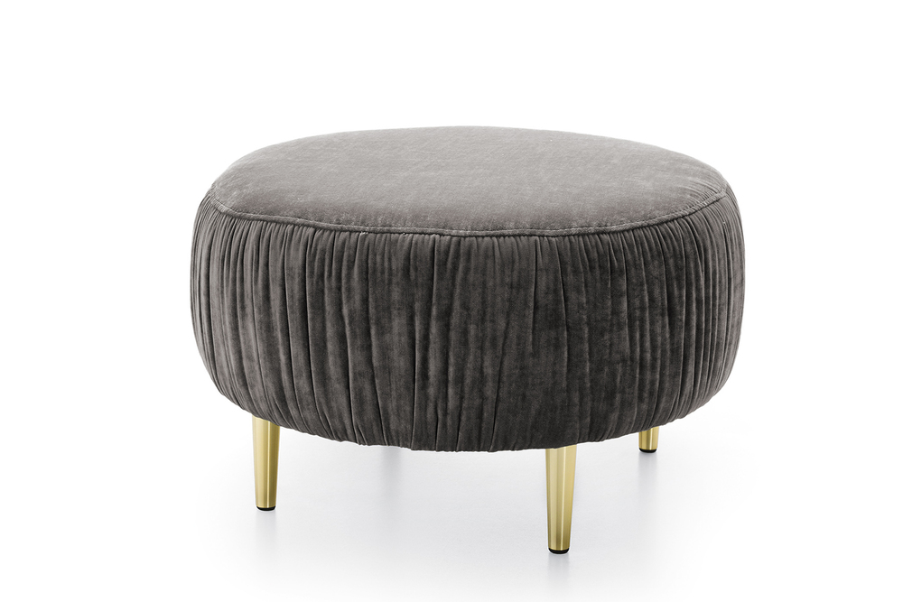 SELSEY Pufa okrągła Portaris o średnicy 68 cm na złotych nogach ciemnoszary velvet łatwoczyszczący