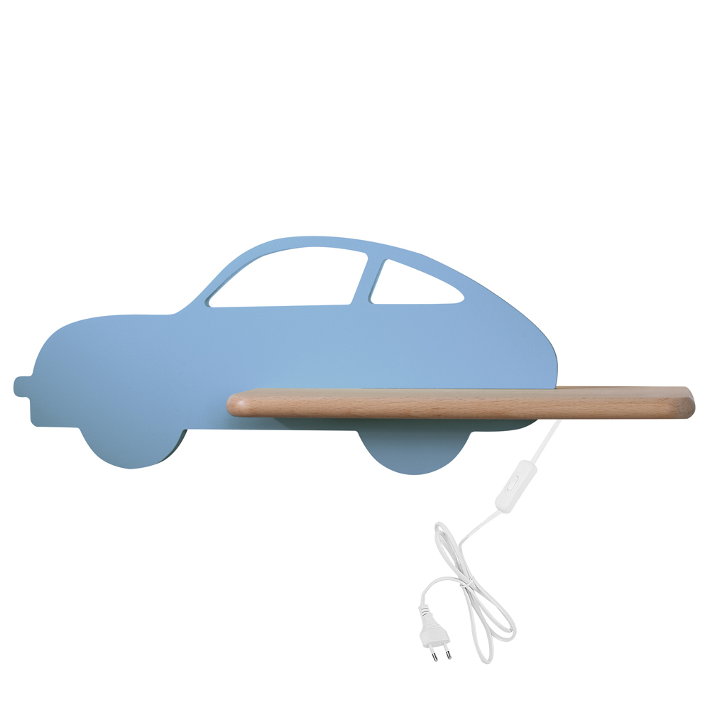 SELSEY Kinkiet ścienny do pokoju dziecięcego Dreamie auto z przewodem niebieski