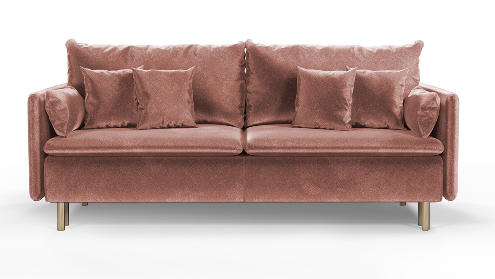 SELSEY Kanapa rozkładana trzyosobowa Gennario z pojemnikiem na złotych nogach różowa welur łatwoczyszczący