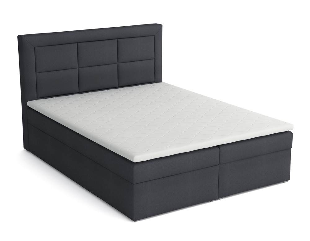 SELSEY Łóżko kontynentalne 180x200 cm Nolio z pojemnikami i topperem grafitowe plecionka hydrofobowe