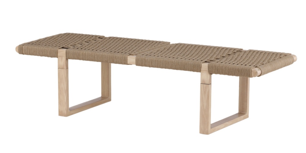 SELSEY Ławka do przedpokoju Micrics 140 cm dąb biały/plecione siedzisko