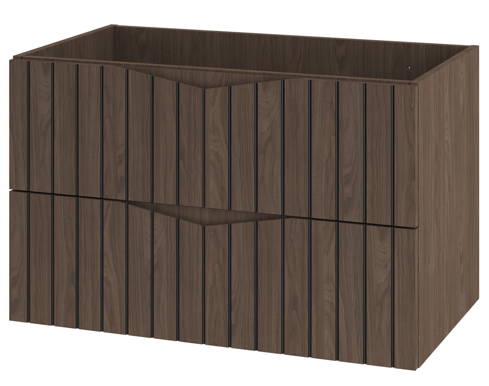 SELSEY Szafka pod umywalkę Stella 80 cm ryflowane fronty orzech / czarny mat