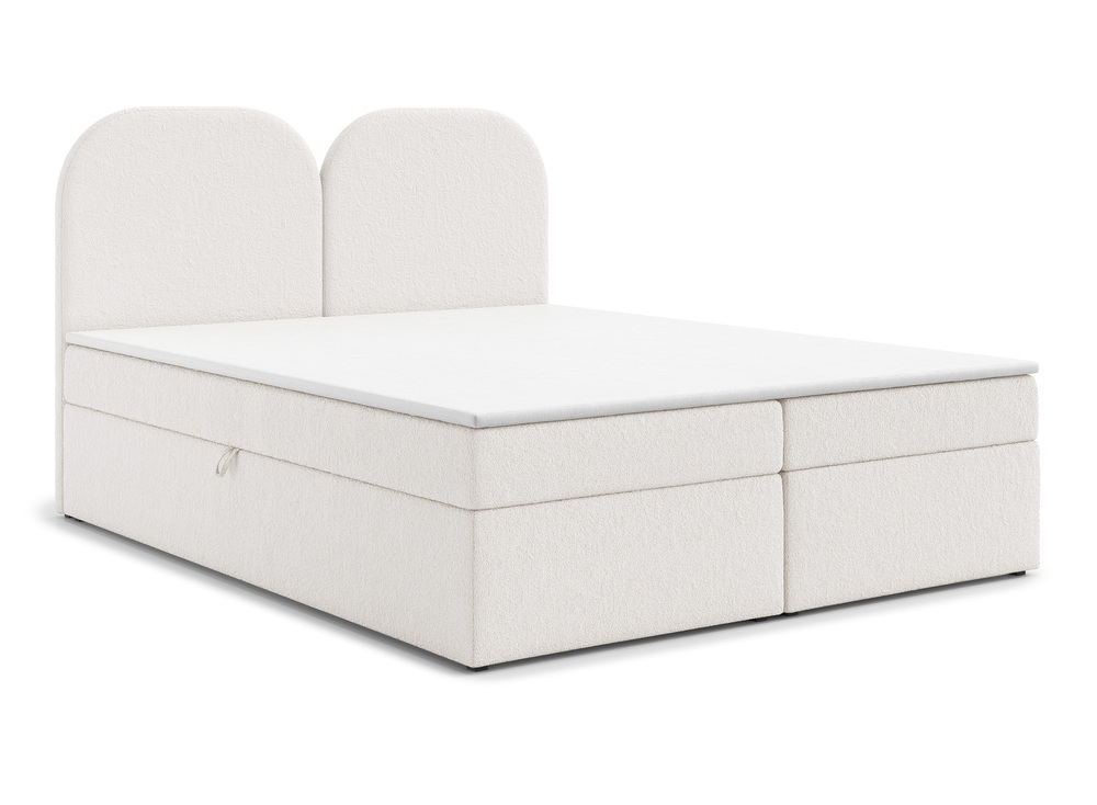 SELSEY Łóżko kontynentalne 160x200 cm Bumblo z pojemnikami i topperem kremowe boucle