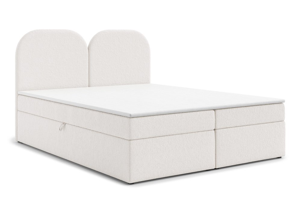 SELSEY Łóżko kontynentalne 160x200 cm Bumblo z pojemnikami i topperem kremowe boucle