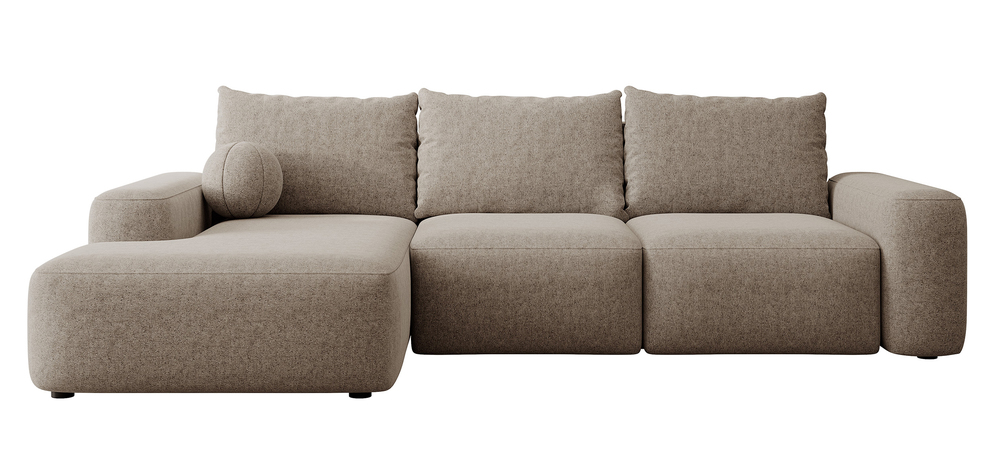 SELSEY Narożnik z funkcją spania Carnos L-kształtny z piłką, pojedyncze poduszki jasnobrązowy szenil hydrofobowy lewostronny