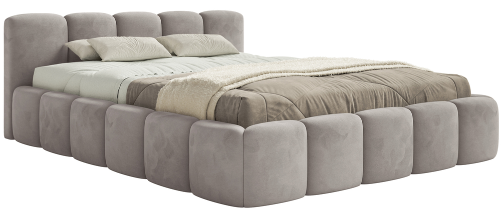 SELSEY Łóżko tapicerowane 200x200 cm Cloudy Low z pojemnikiem jasnoszare welur hydrofobowy łatwoczyszczący stelaż metalowy