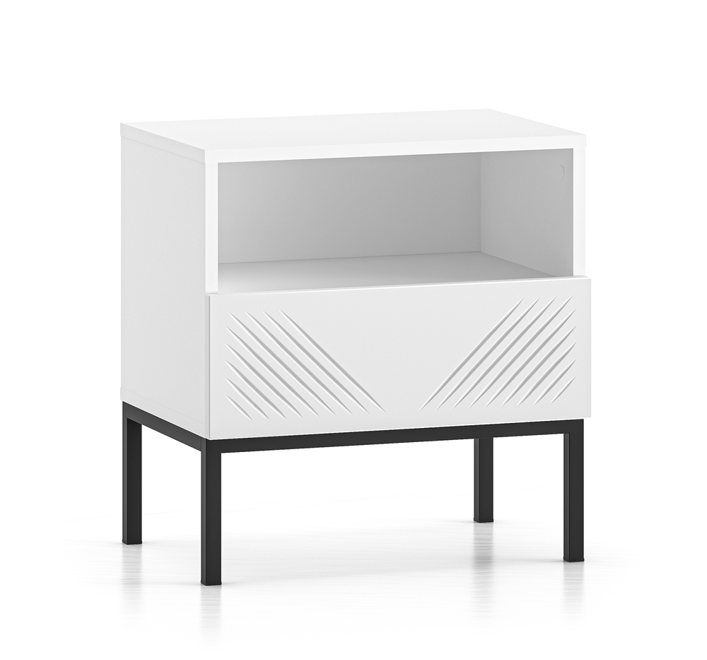SELSEY Szafka nocna Nebbato biała z czarnym stelażem