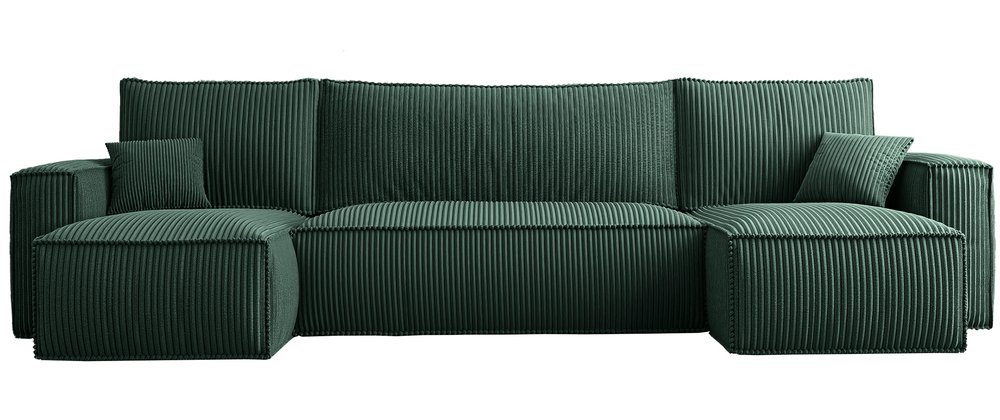 SELSEY Narożnik z funkcją spania Scarlo U-kształtny z pojemnikiem uniwersalny ciemnozielony sztruks