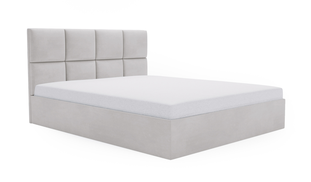 SELSEY Łóżko tapicerowane 180x200 cm Matthi z pojemnikiem szarobeżowe velvet hydrofobowy