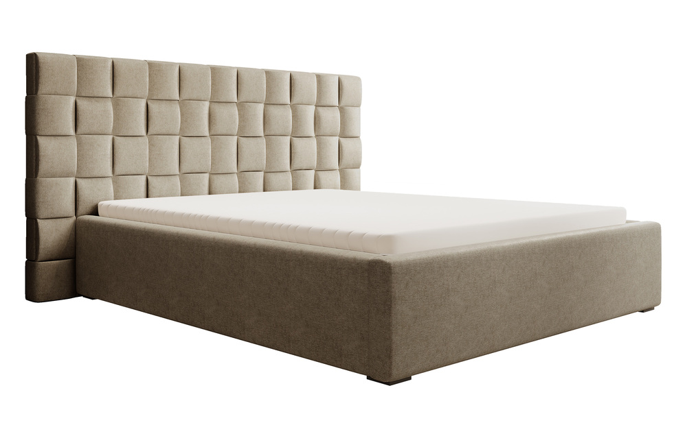 SELSEY Łóżko tapicerowane 140x200 cm Keitum plecionka beżowe