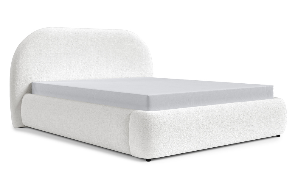 SELSEY Łóżko tapicerowane 160x200 cm Ovo z pojemnikiem kremowe rama metalowa podnośnik gazowy boucle