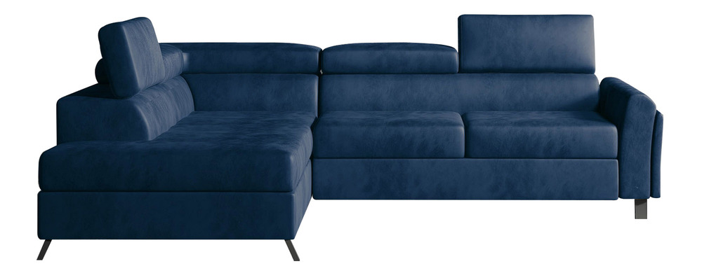 SELSEY Narożnik z funkcją spania Eustrephus L-kształtny z pojemnikiem granatowy welwet hydrofobowy lewostronny