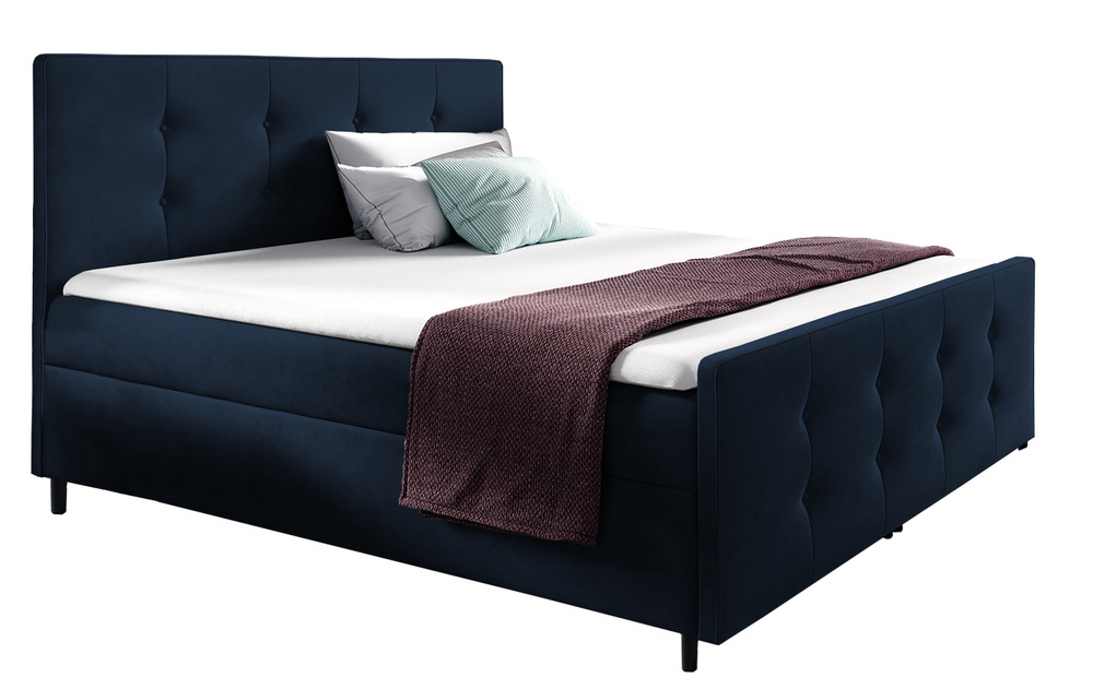 SELSEY Łóżko kontynentalne Gawello 180x200 z dwoma pojemnikami, materacem i topperem granatowe hydrofobowe