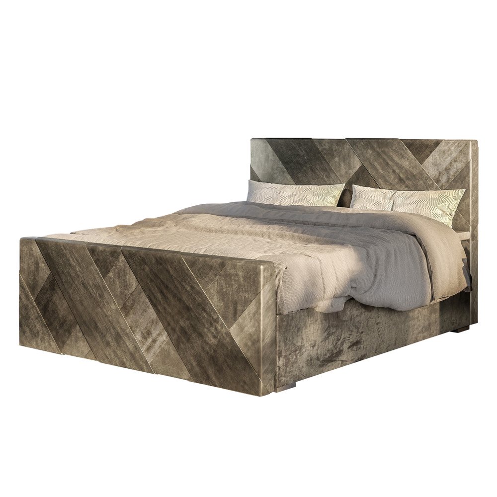 SELSEY Łóżko kontynentalne 160x200 cm Longana z pojemnikiem na pościel i topperem beżowy velvet