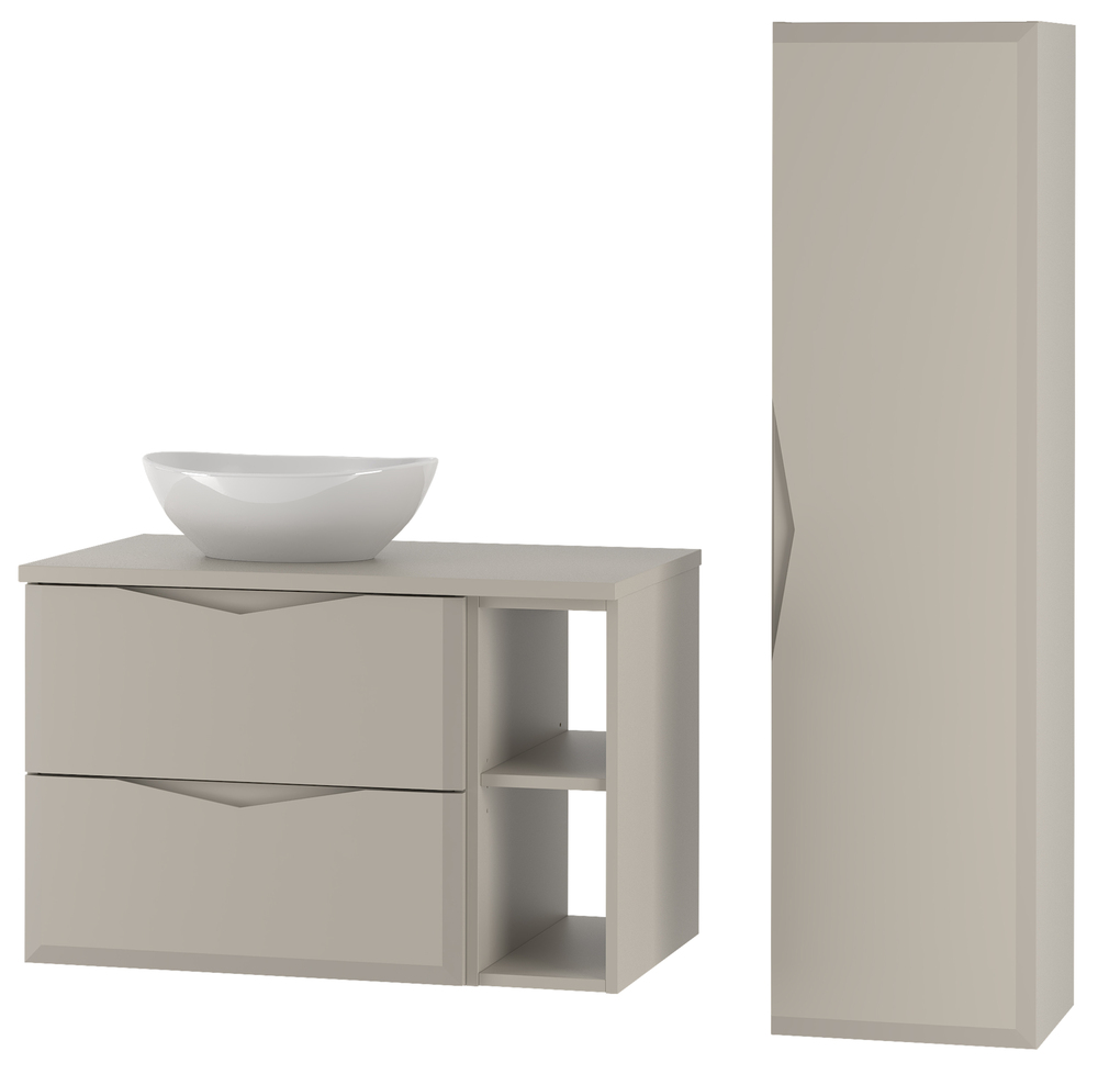 SELSEY Zestaw łazienkowy Delica z umywalką z dwiema półkami i słupkiem 115 cm szary beż