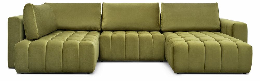 SELSEY Narożnik z funkcją spania Consive U-kształtny z pojemnikiem oliwkowy velvet prawostronny