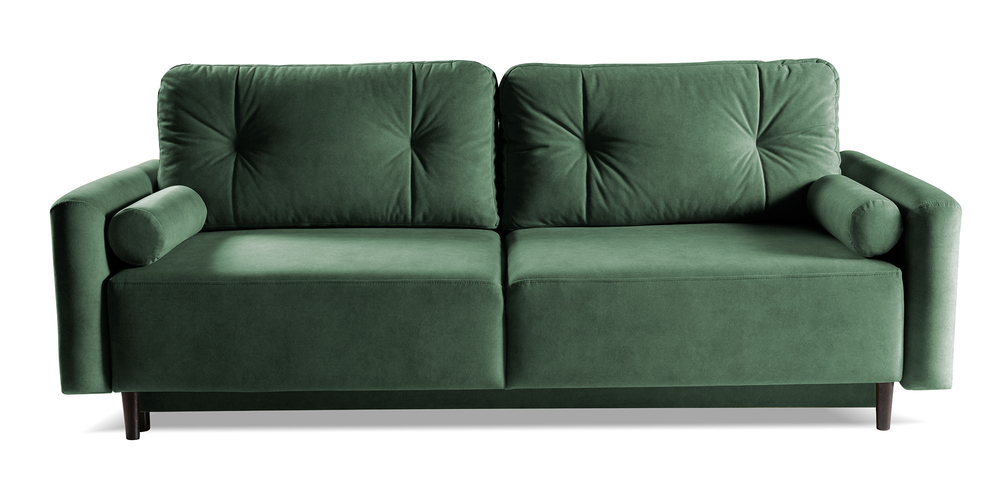 SELSEY Kanapa rozkładana trzyosobowa Juskoge z pojemnikiem butelkowa zieleń welur łatwoczyszczący