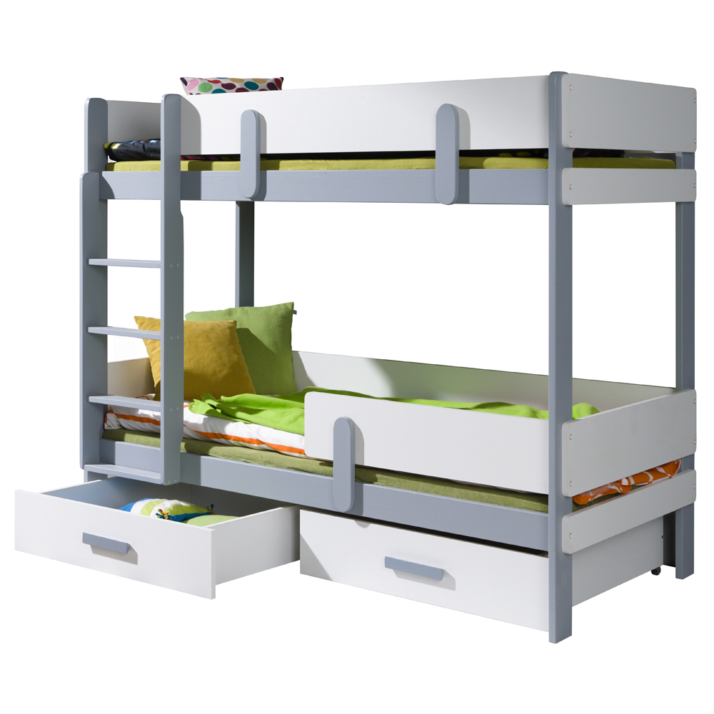 SELSEY Łóżko piętrowe z dwoma posłaniami Periedo dwie szuflady Grafit