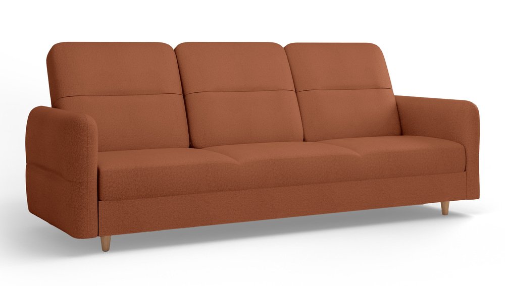 SELSEY Kanapa rozkładana trzyosobowa Dakari z pojemnikiem ruda welur hydrofobowy