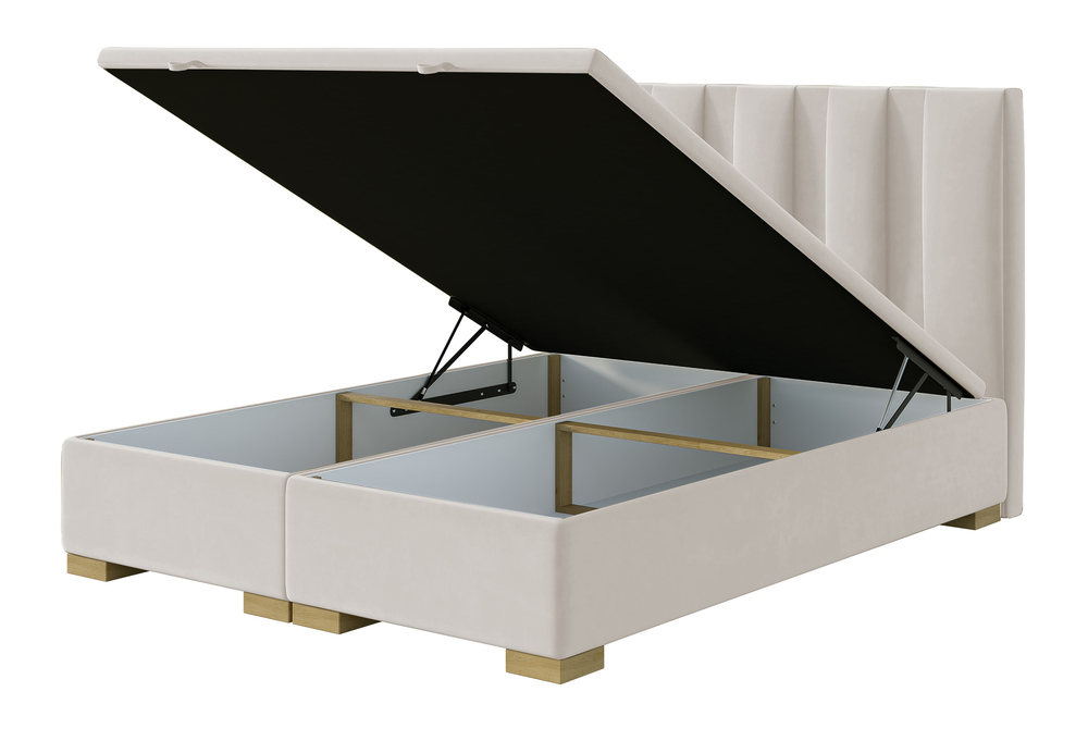 SELSEY Łóżko tapicerowane 160x200 cm Merlara z pojemnikiem szarobeżowe welur łatwoczyszczący