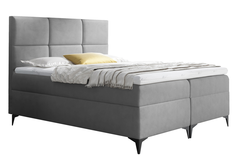 SELSEY Łóżko kontynentalne Firome 160x200 z dwoma pojemnikami, materacem i topperem szare hydrofobowe