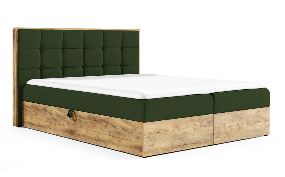 SELSEY Łóżko kontynentalne Molinella 140x200 z dwoma pojemnikami i materacem ciemnozielone