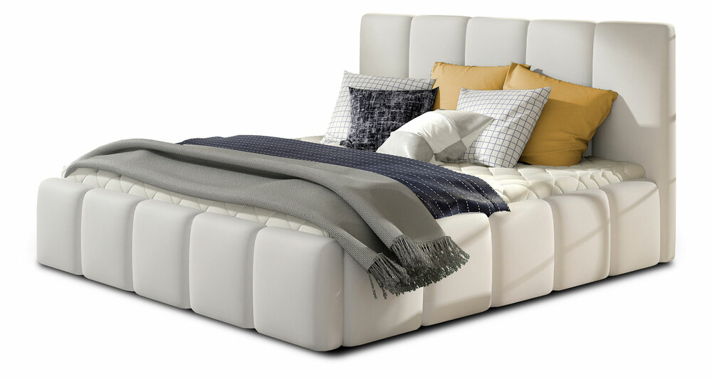 SELSEY Łóżko tapicerowane Wapen 140x200 cm z pojemnikiem białe ekoskóra