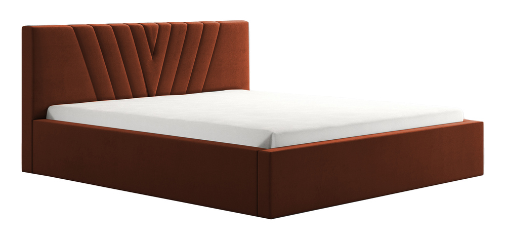 SELSEY Łóżko tapicerowane 160x200 cm Triverno z pojemnikiem stelaż metalowy miedziane