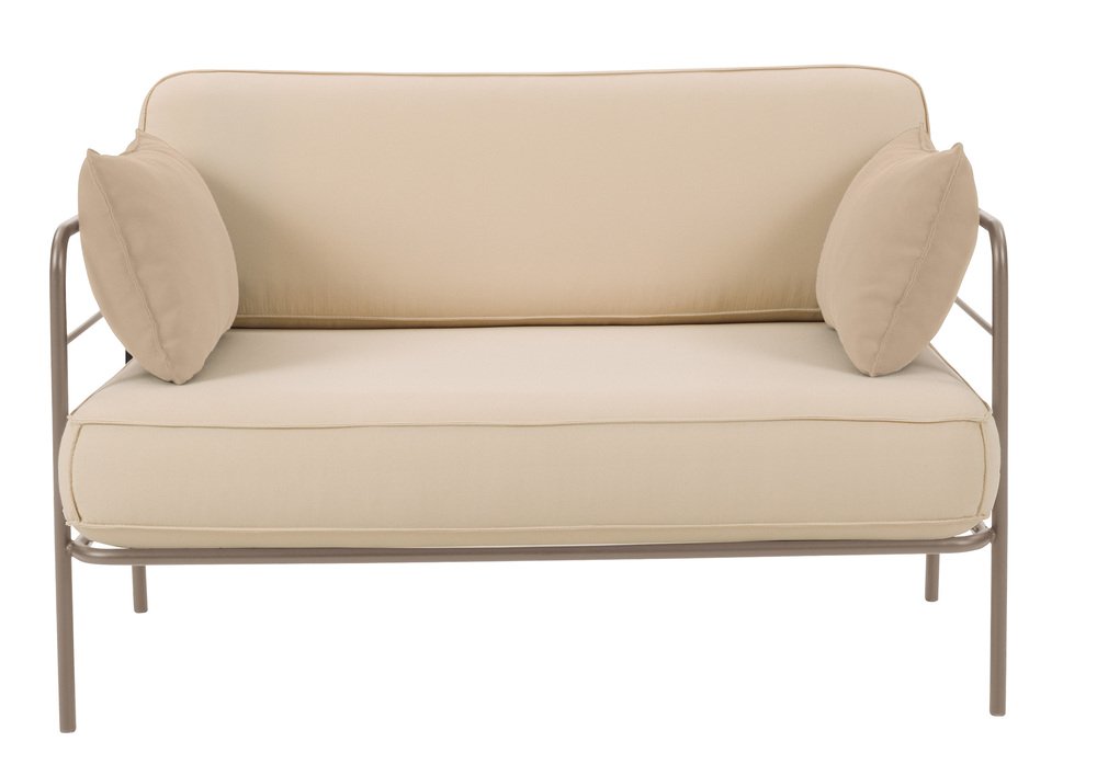SELSEY Sofa ogrodowa Preggel 116 cm w tkaninie hydrofobowej beżowa/ beżowy stelaż