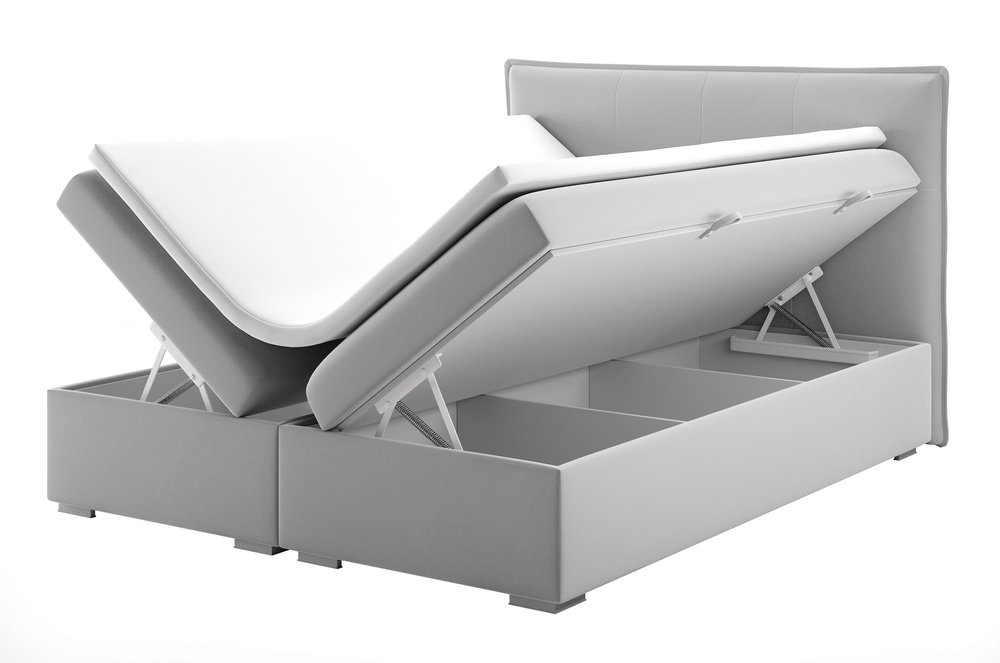 SELSEY Łóżko kontynentalne 180x200 cm Toniio z pojemnikami i topperem jasnoszare welur hydrofobowy