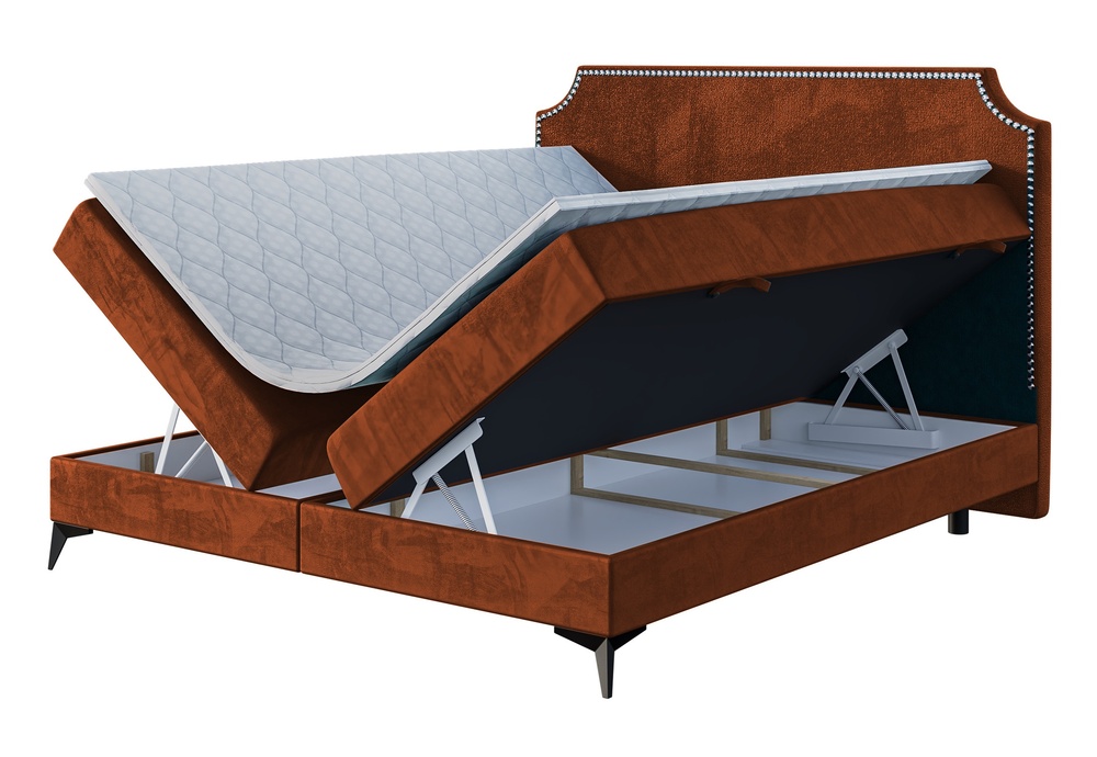 SELSEY Łóżko kontynentalne 180x200 cm Livigno z pojemnikami i topperem miedziane welur hydrofobowy