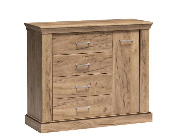 SELSEY Komoda jednodrzwiowa Amund z czterema szufladami Kraft złoty