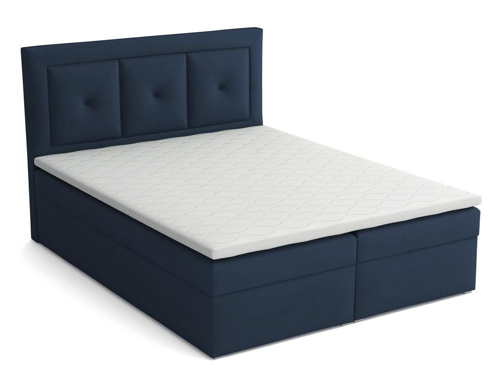 SELSEY Łóżko kontynentalne 140x200 cm Ligmano z pojemnikami i topperem granatowe velvet hydrofobowe