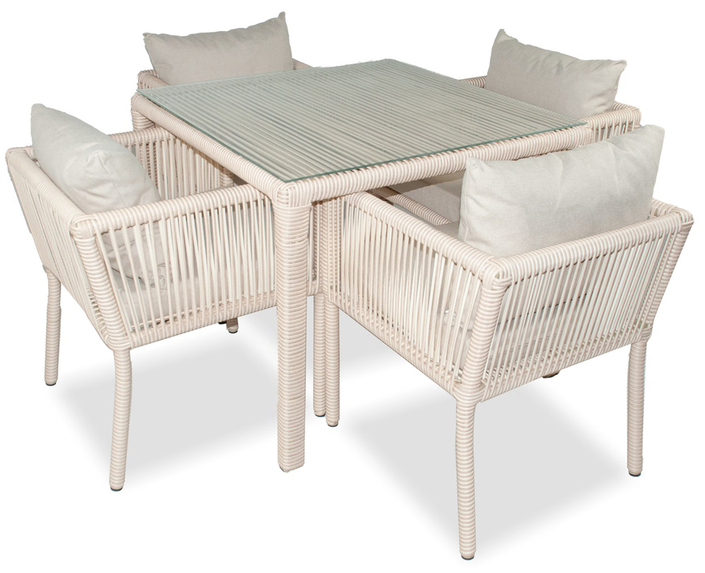 SELSEY Zestaw mebli ogrodowych Ronness z czteroma fotelami i stołem 90 cm kremowy