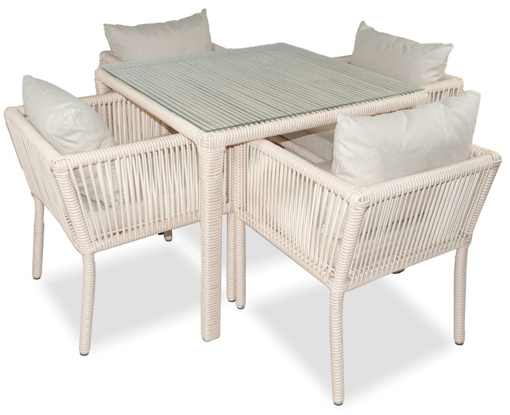 SELSEY Zestaw mebli ogrodowych Ronness z czteroma fotelami i stołem 90 cm kremowy
