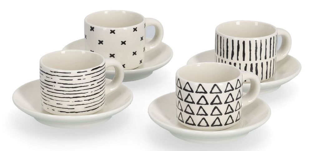 SELSEY Zestaw 4 filiżanek do espresso Undablo biało-czarne