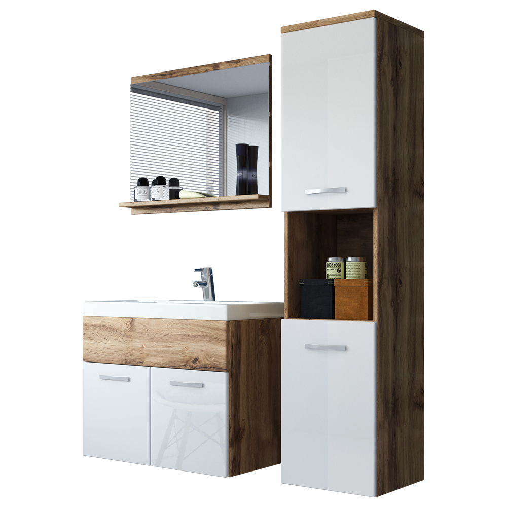 SELSEY Zestaw mebli łazienkowych Sillali mały Dąb wotan / Biały połysk