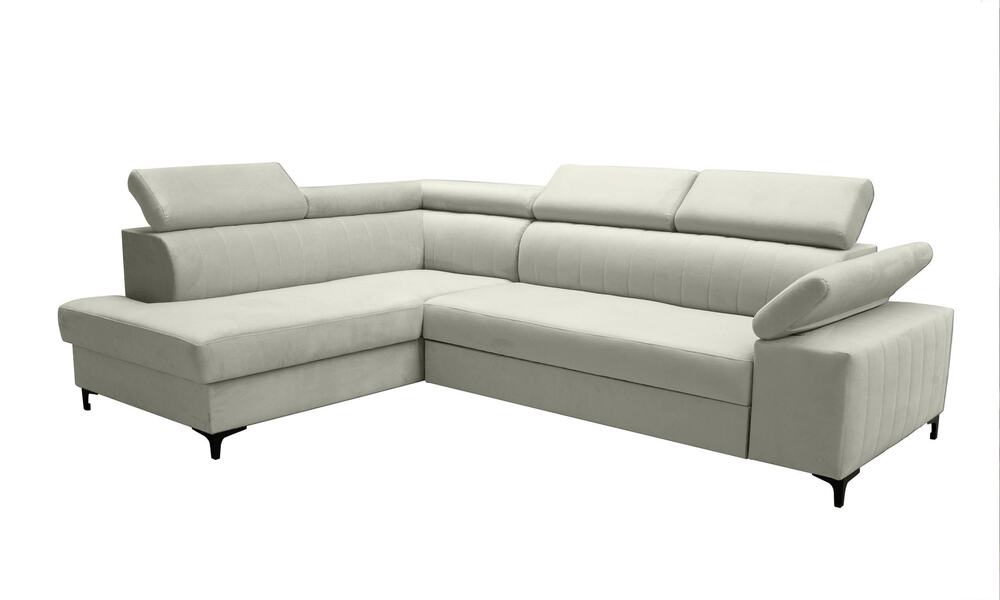 SELSEY Narożnik z funkcją spania Tazzola L-kształtny z pojemnikiem biały lewostronny