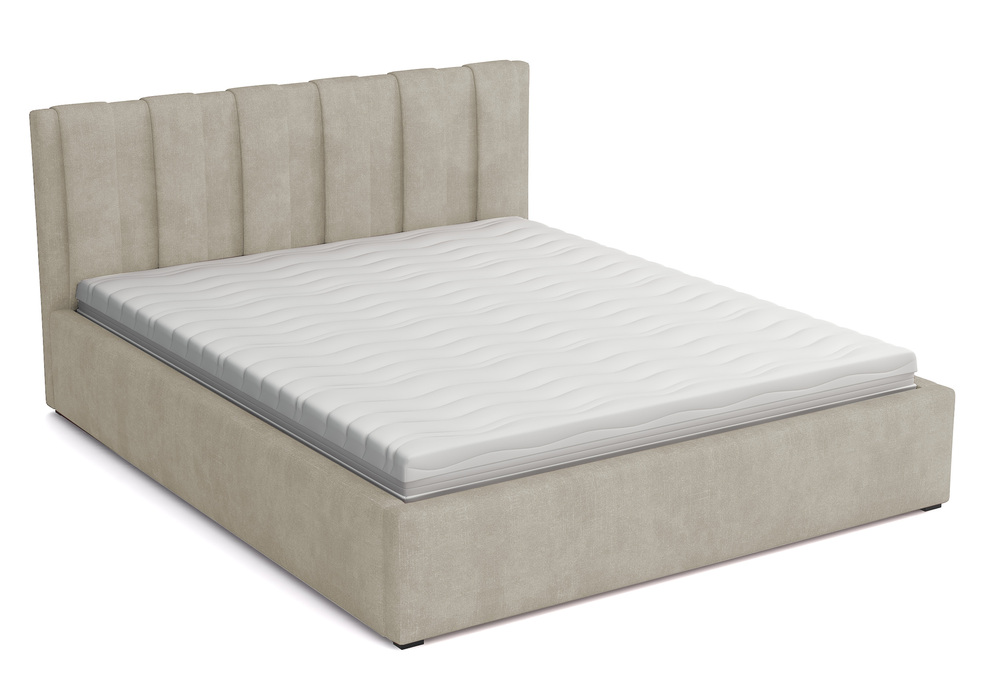 SELSEY Łóżko tapicerowane 180x200 cm Walence z pojemnikiem stelaż metalowy beżowe welur hydrofobowy