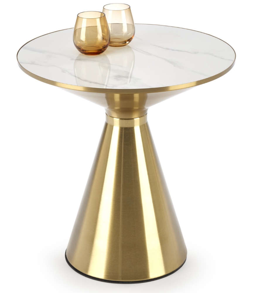 SELSEY Stolik kawowy okrągły Nallowed 50 cm biały marmur/ złoty