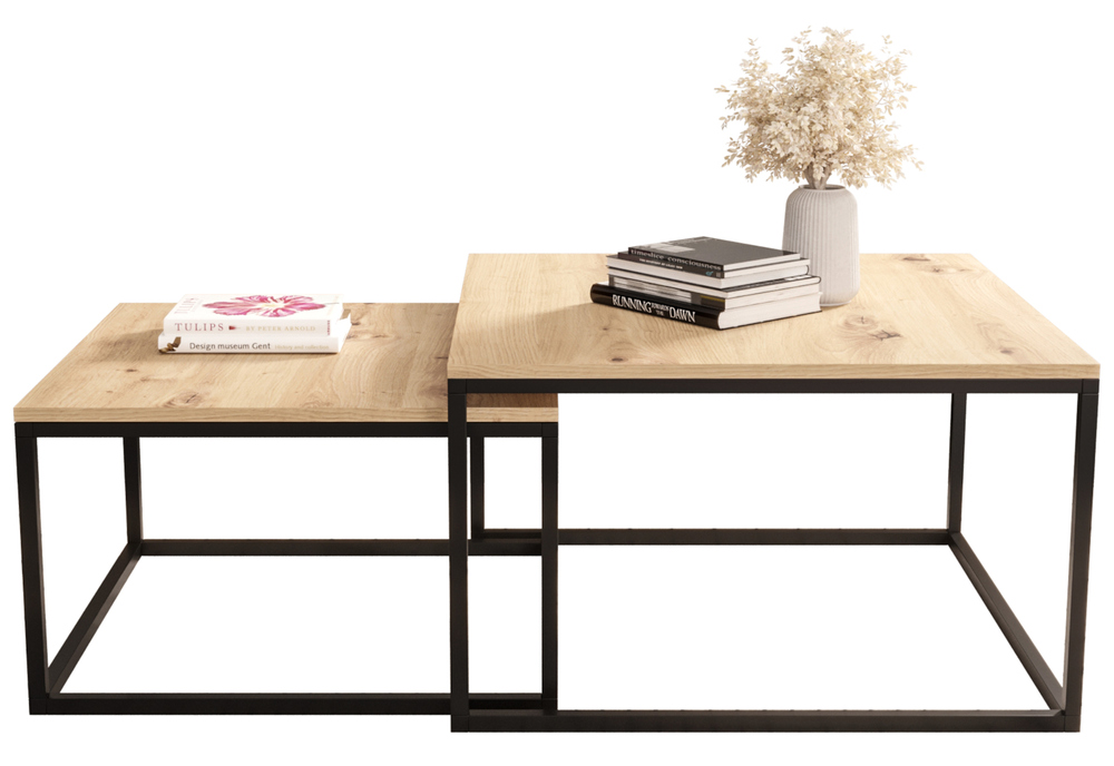 SELSEY Zestaw dwóch stolików kawowych Sabello kwadratowe 70 cm i 60 cm Dąb artisan