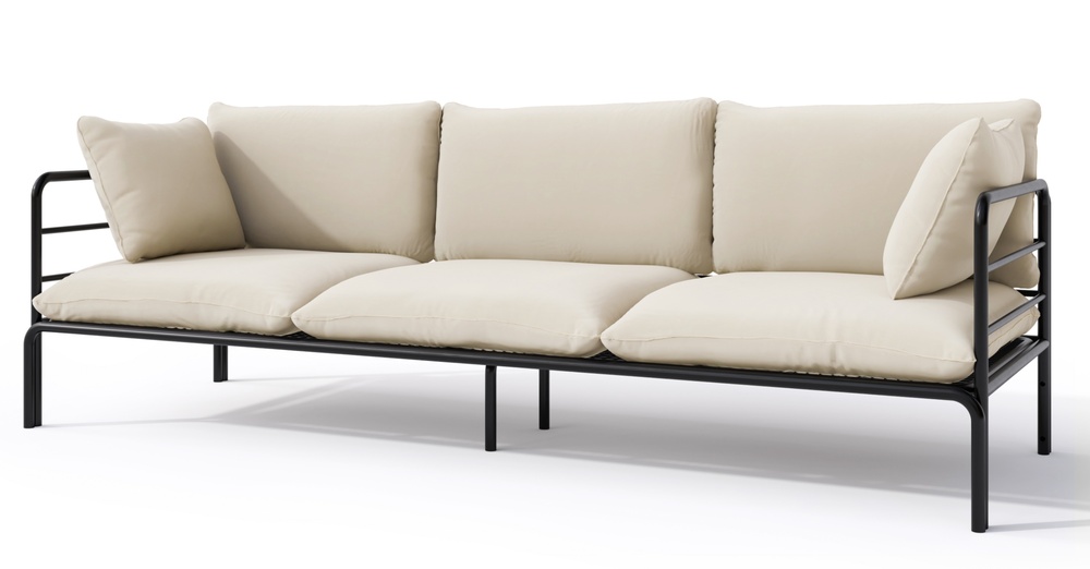 SELSEY Sofa ogrodowa trzyosobowa Worcully w tkaninie hydrofobowej beżowa/ czarny stelaż