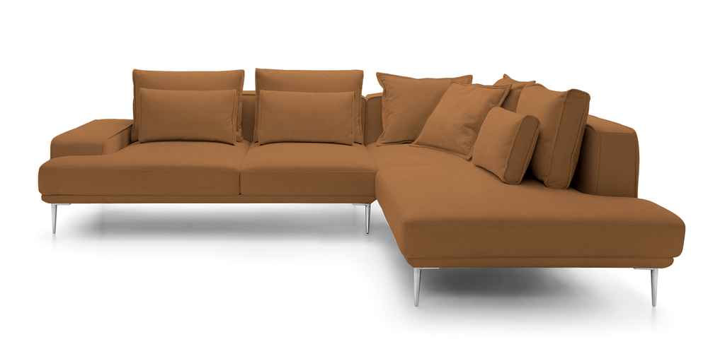 SELSEY Narożnik z funkcją spania Mesito L-kształtny lewostronny brązowy welur nogi srebrne