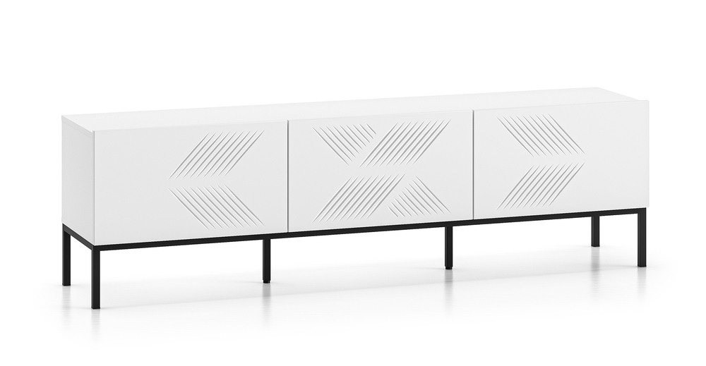 SELSEY Szafka RTV Nebbato 170 cm biała z czarnym stelażem