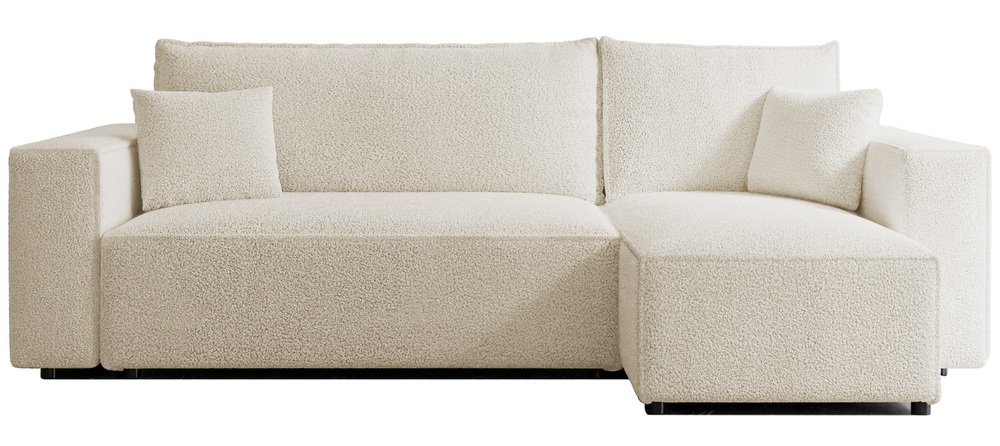 SELSEY Narożnik z funkcją spania Scarlo L-kształtny uniwersalny z pojemnikiem kremowy boucle