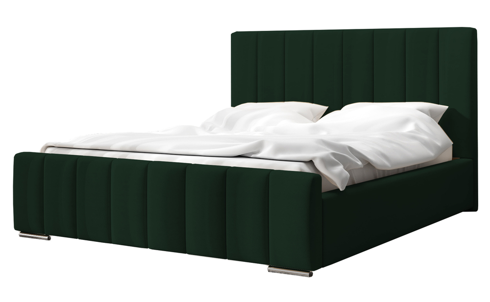 SELSEY Łóżko tapicerowane 160x200 cm Makonis z pojemnikiem i drewnianym stelażem z podnośnikiem sprężynowym zielone welur