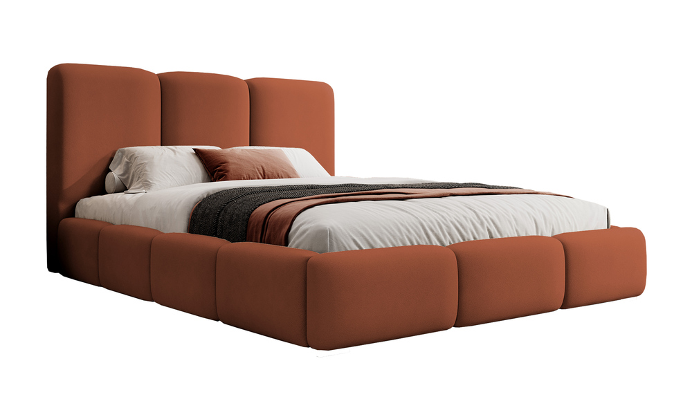 SELSEY Łóżko tapicerowane 140x200 cm Bauro z pojemnikiem z metalowym stelażem miedziane welur